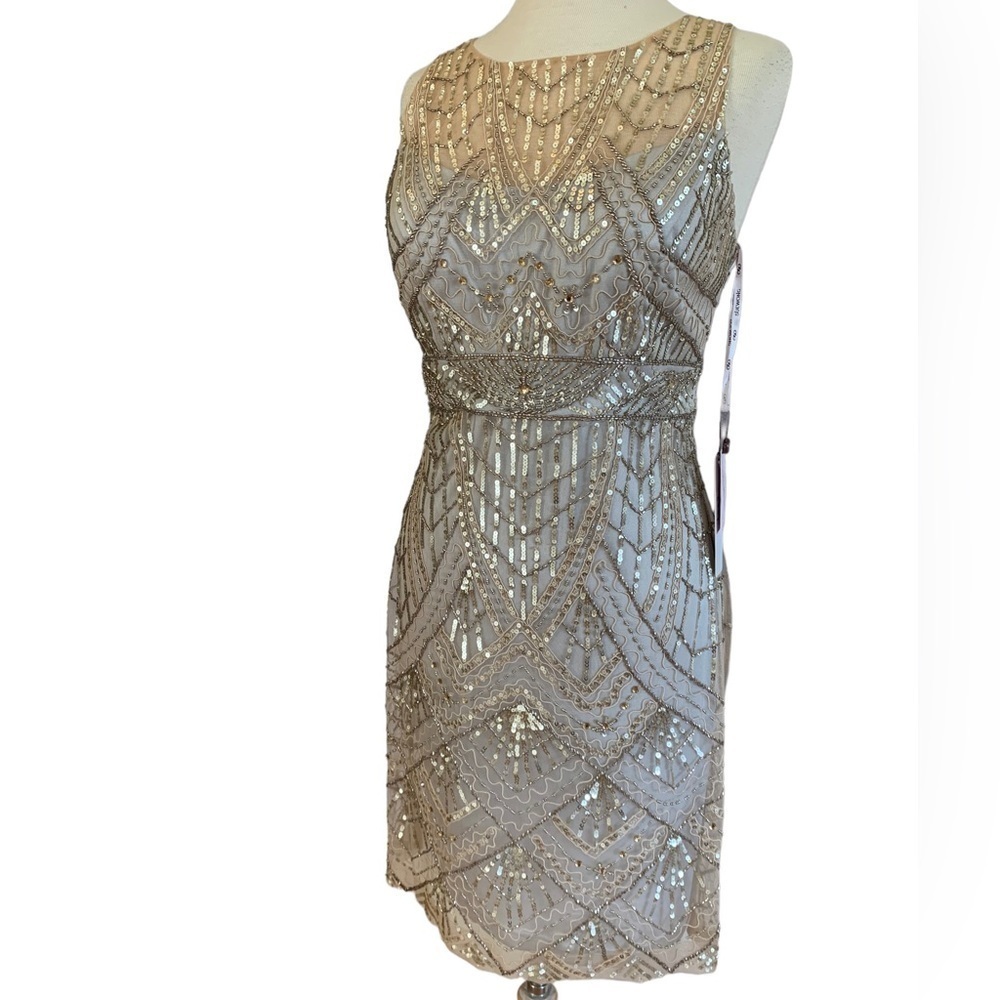 SUE WONG 4 Champagne Silver Sequin embellished beaded Cocktail formal dr… - Picture 5 of 17